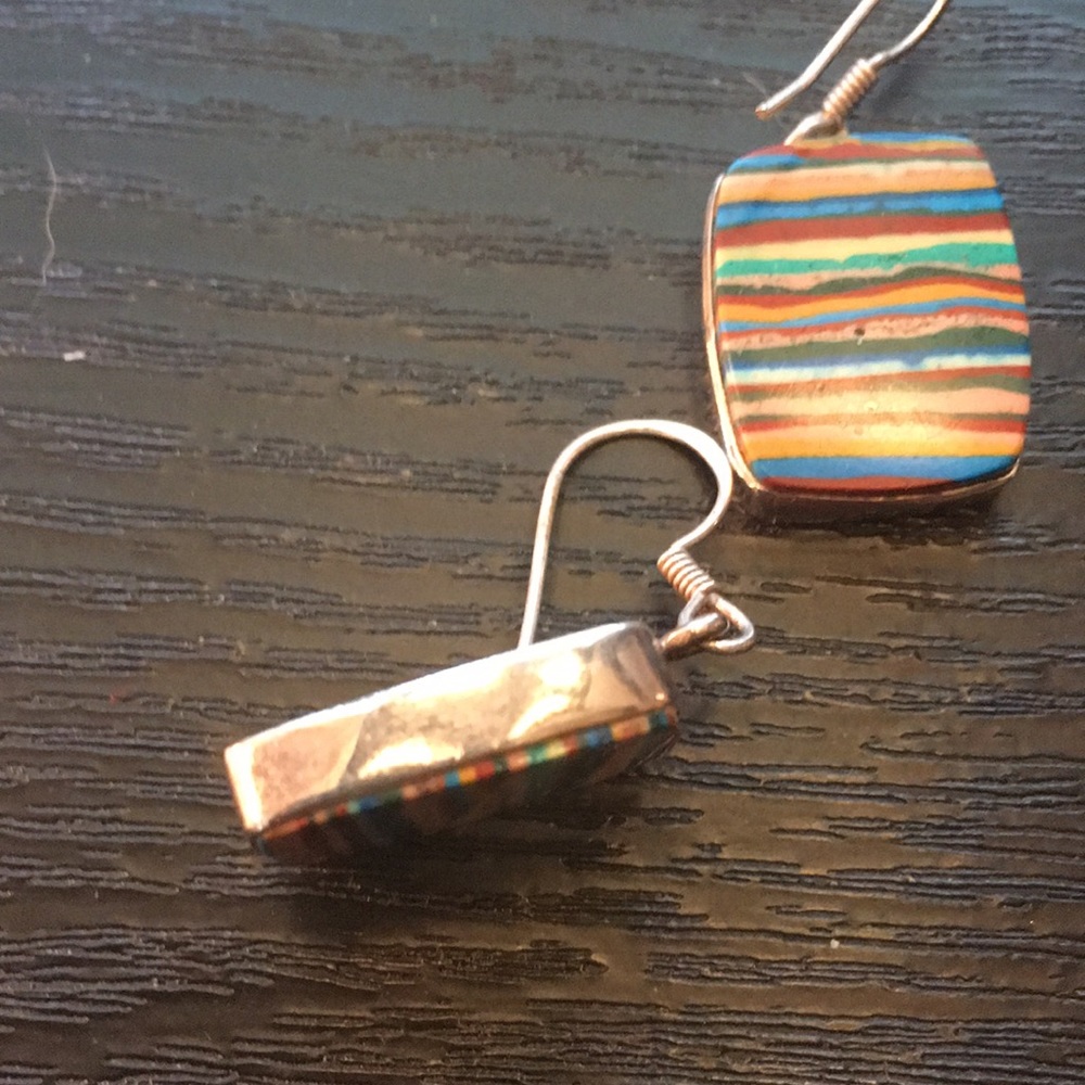 Multi color stone and sterling earrings